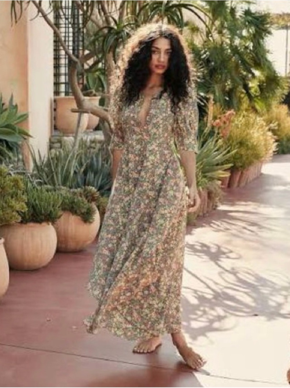 Doen laurel green valleyFloral Midi Dress small silk